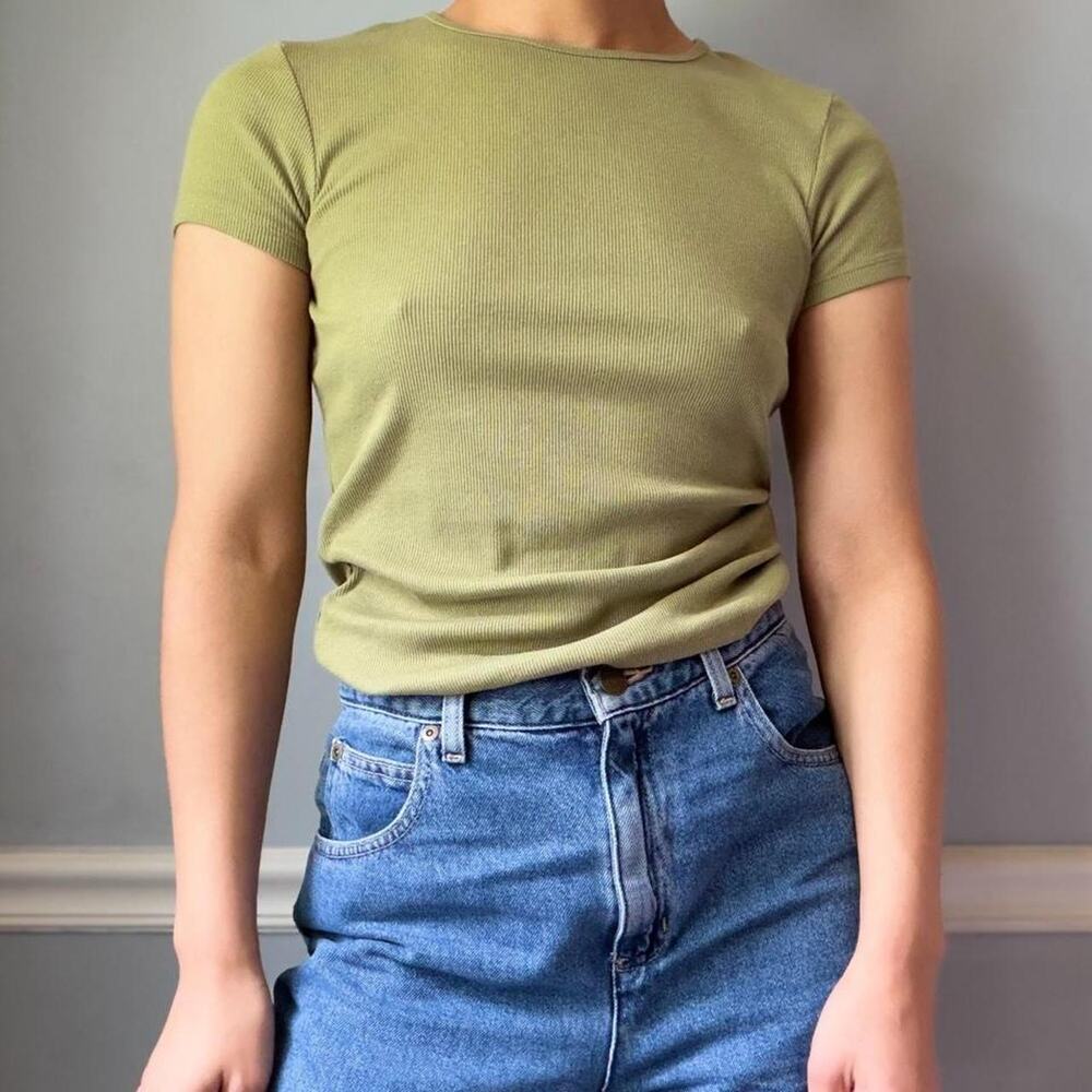 Cotton on sage ribbed fitted t-shirt